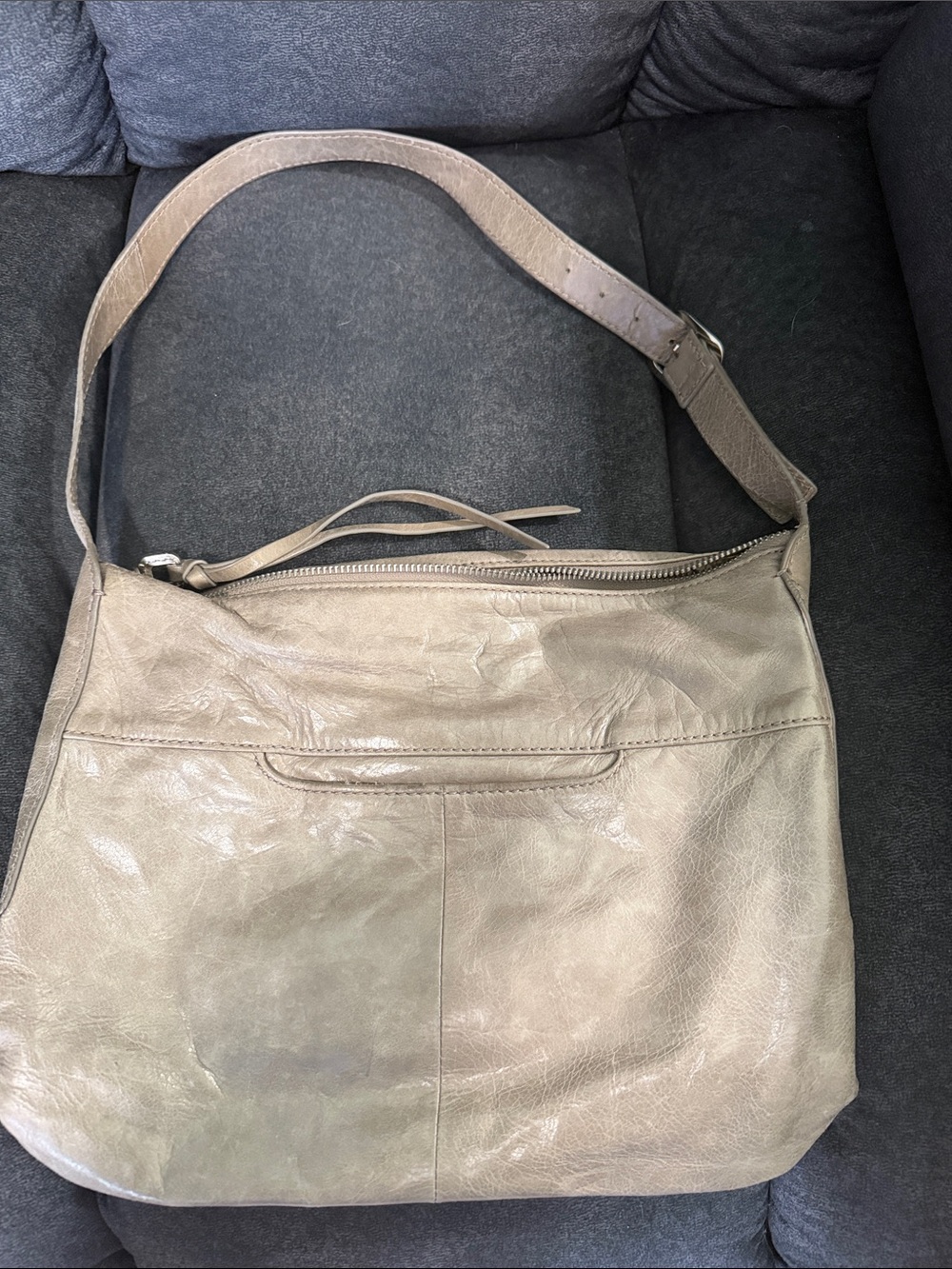 HOBO Taupe Leather Shoulder Bag with Top Zip